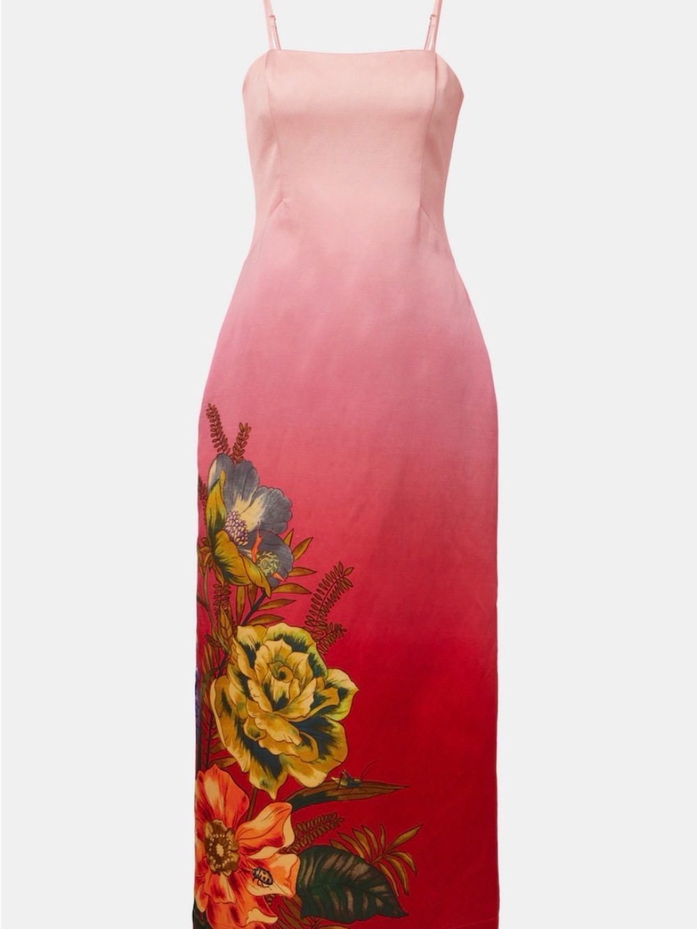 Alemais Inez Ombre Pink to Red Floral Midi Dress